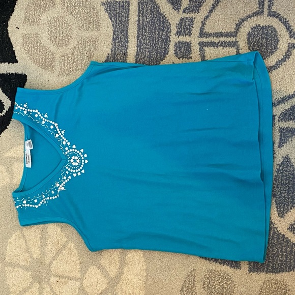 Turquoise bedazzled tank top w/ baby blue cardigan - Picture 3 of 3